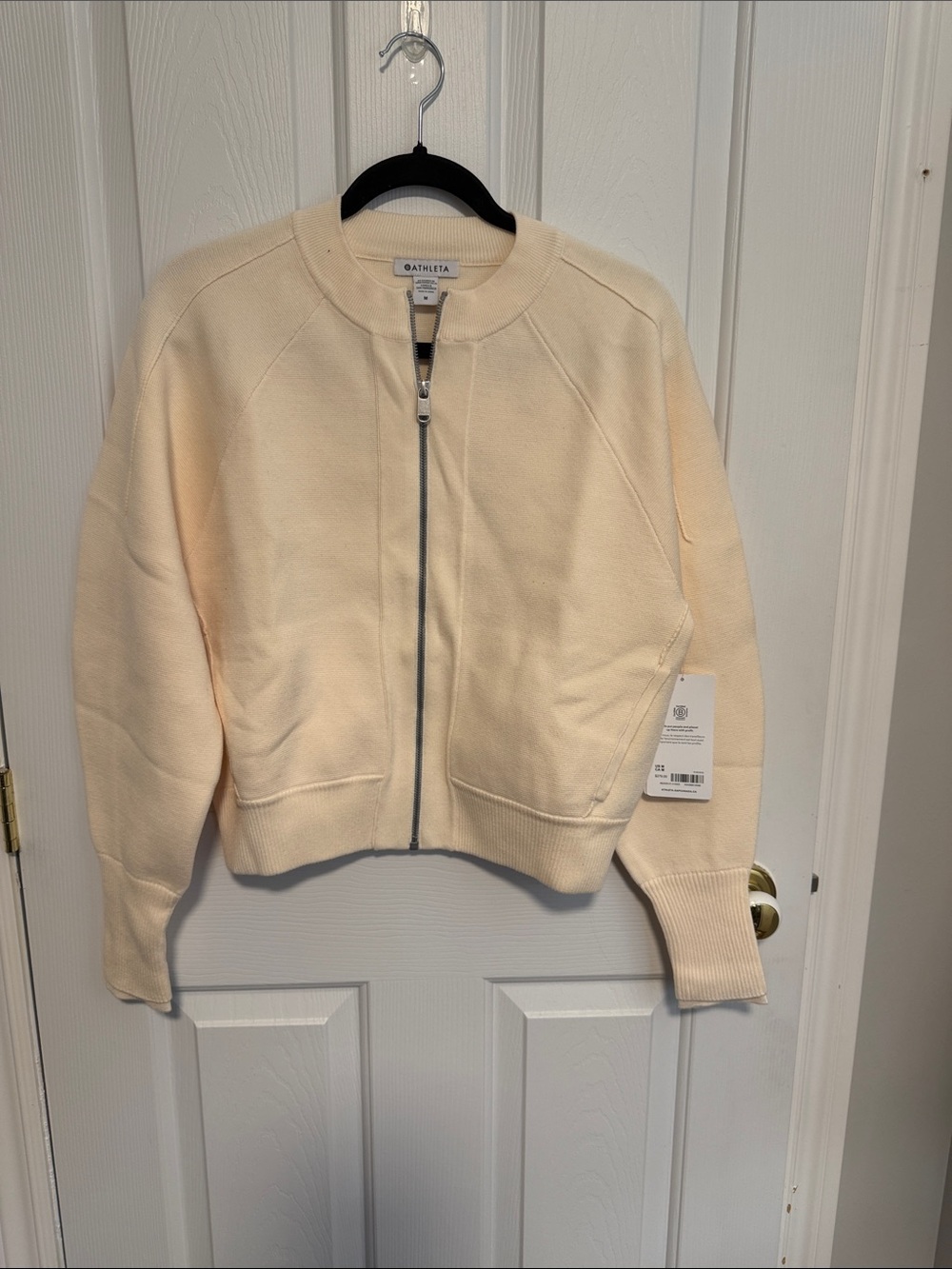 Athleta Cream Zip Bomber Jacket with pockets